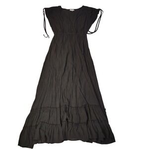 Mittoshop Black Tiered Maxi Dress Sleeveless V-Neck Empire Waist J42597 Small